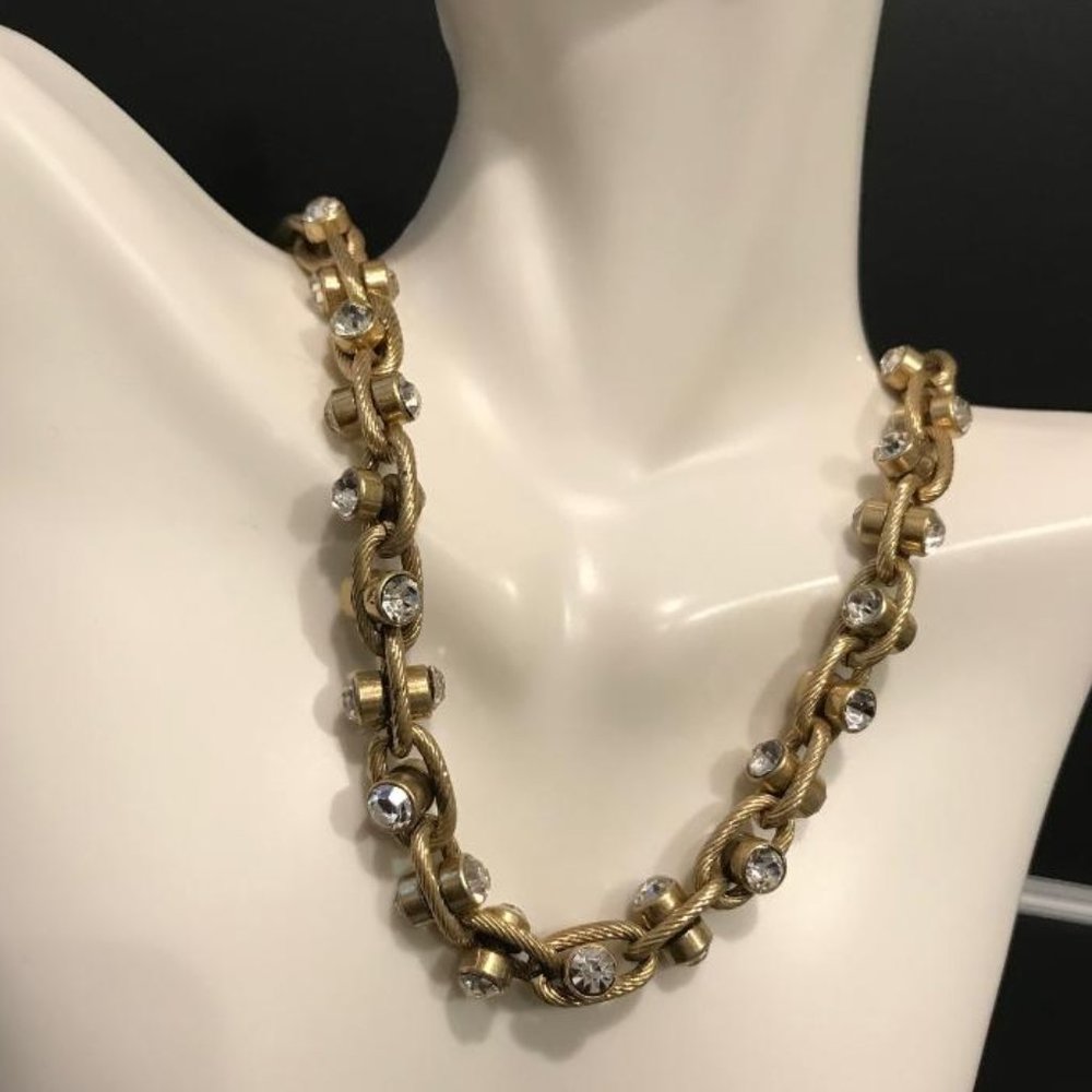 J. Crew Antique Gold-Tone & Rhinestone Necklace - Picture 2 of 8